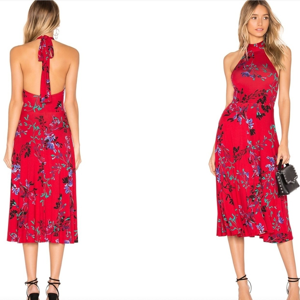 House of Harlow x REVOLVE Carla Dress L Red Fleur Floral Halter Boho Whimsigoth